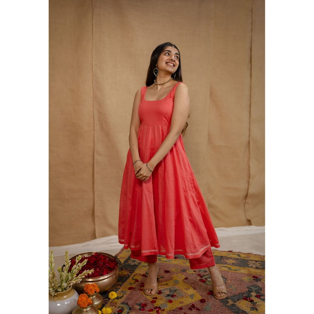 The Indian Ethnic Co. Plain A-Line Cotton Kurta with Pant and Dupatta (Set of 3)