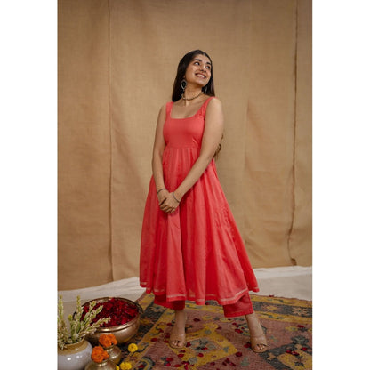 The Indian Ethnic Co. Plain A-Line Cotton Kurta with Pant and Dupatta (Set of 3)