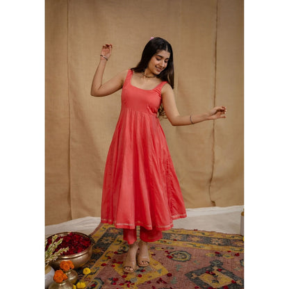 The Indian Ethnic Co. Plain A-Line Cotton Kurta with Pant and Dupatta (Set of 3)