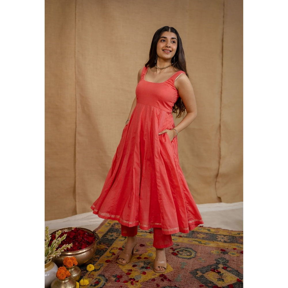 The Indian Ethnic Co. Plain A-Line Cotton Kurta with Pant and Dupatta (Set of 3)