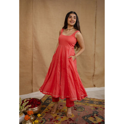 The Indian Ethnic Co. Plain A-Line Cotton Kurta with Pant and Dupatta (Set of 3)