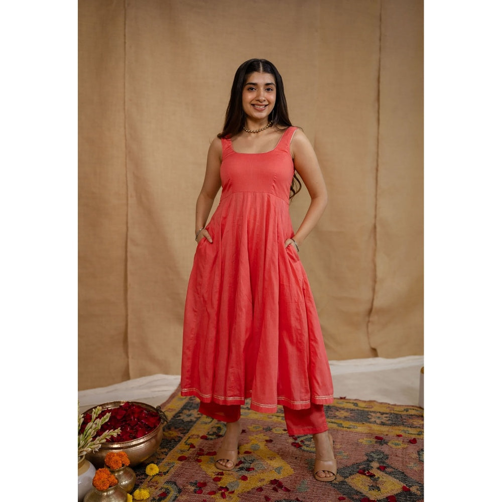 The Indian Ethnic Co. Plain A-Line Cotton Kurta with Pant and Dupatta (Set of 3)