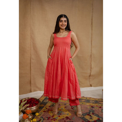 The Indian Ethnic Co. Plain A-Line Cotton Kurta with Pant and Dupatta (Set of 3)