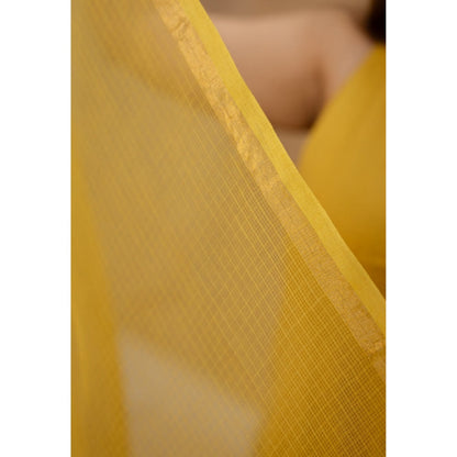 The Indian Ethnic Co. Golden Yellow Plain Cotton V-Neck Kurta with Pant and Dupatta (Set of 3)