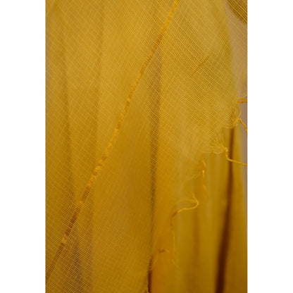 The Indian Ethnic Co. Golden Yellow Plain Cotton V-Neck Kurta with Pant and Dupatta (Set of 3)