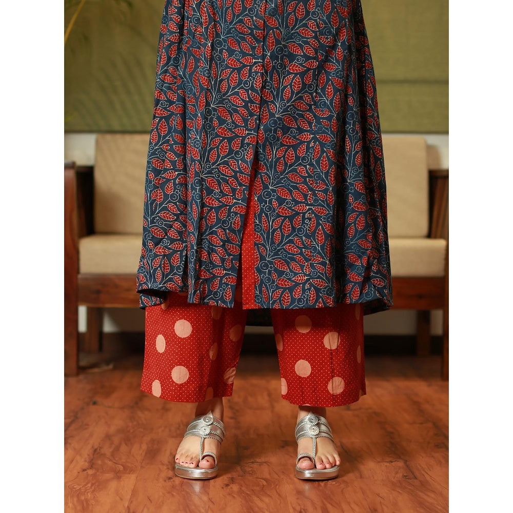 The Indian Ethnic Co. Indigo Fit and Flare Ajrakh Handblock Printed Kurta