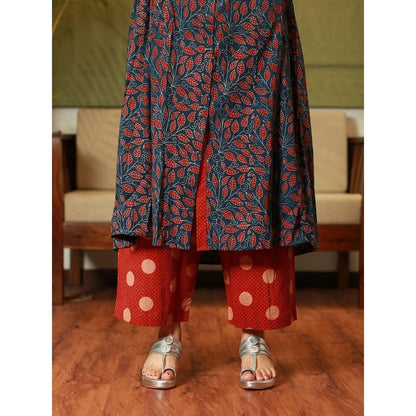 The Indian Ethnic Co. Indigo Fit and Flare Ajrakh Handblock Printed Kurta