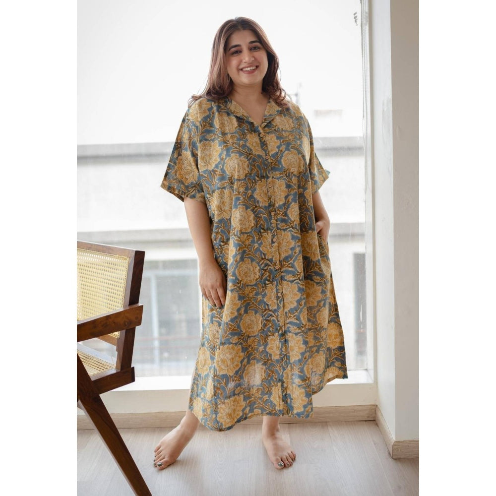 The Indian Ethnic Co. Multi-Color Loose Sanganeri Cotton Printed Maxi Dress