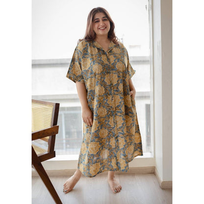 The Indian Ethnic Co. Multi-Color Loose Sanganeri Cotton Printed Maxi Dress