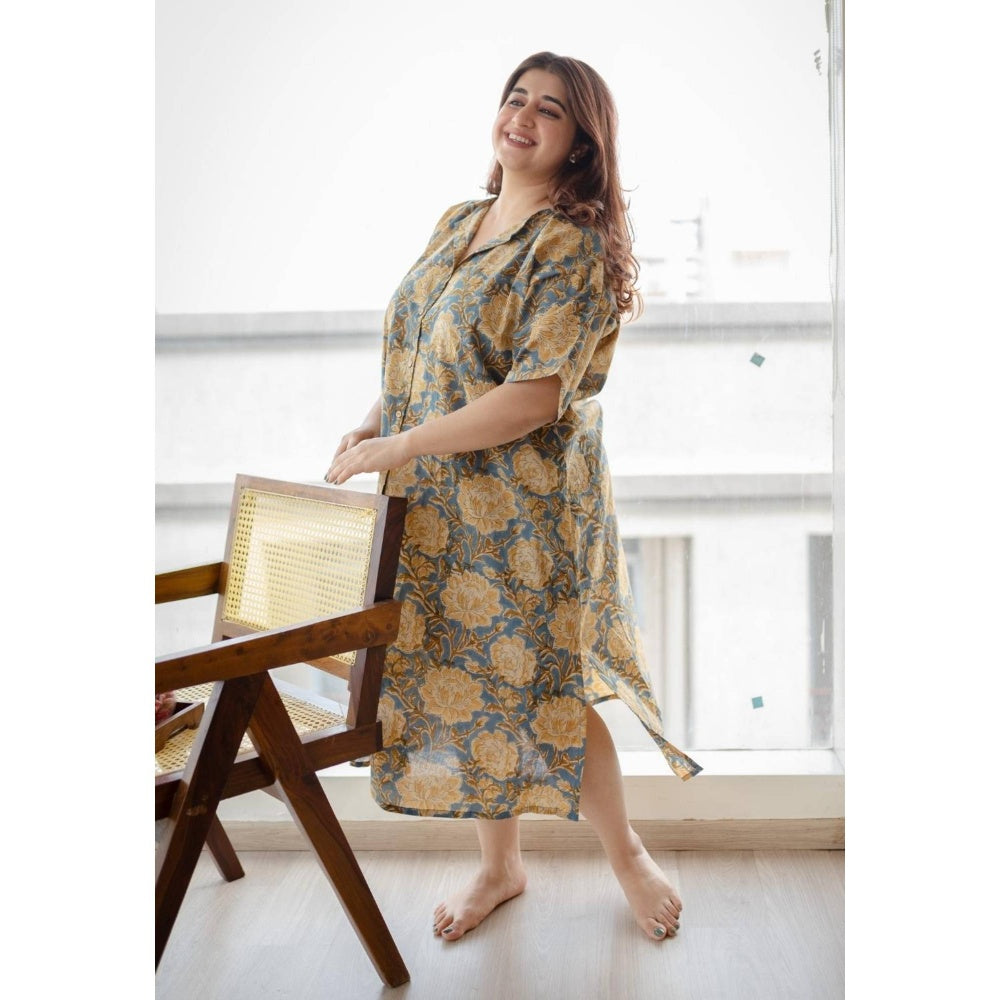 The Indian Ethnic Co. Multi-Color Loose Sanganeri Cotton Printed Maxi Dress