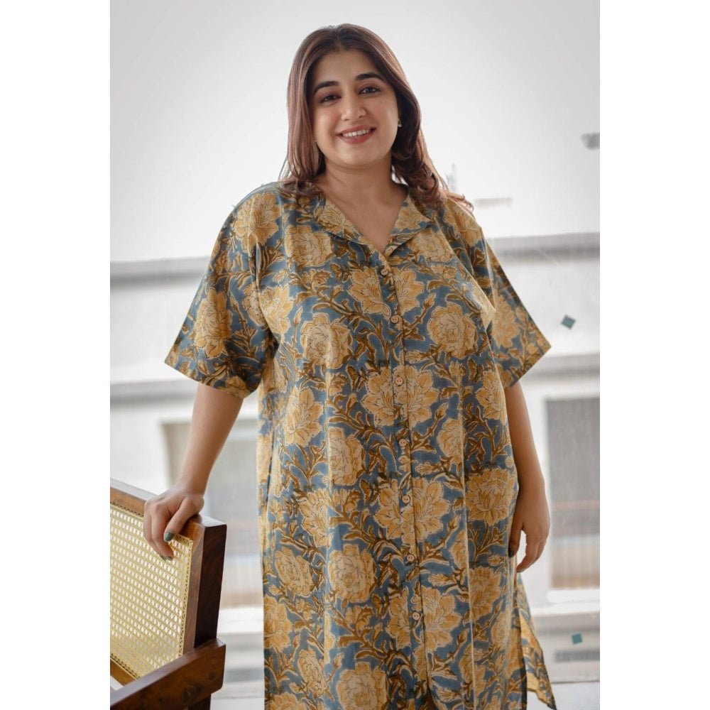 The Indian Ethnic Co. Multi-Color Loose Sanganeri Cotton Printed Maxi Dress