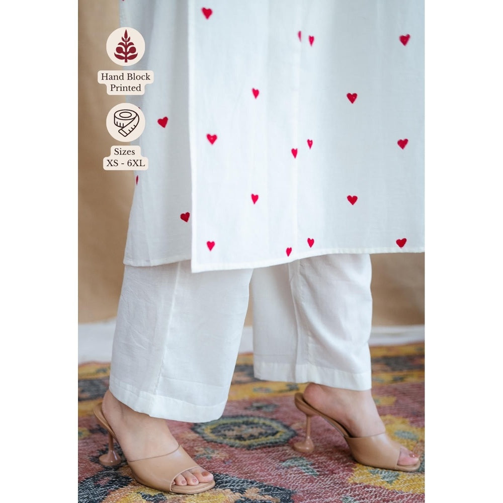 The Indian Ethnic Co. White Plain Cotton Straight Palazzo