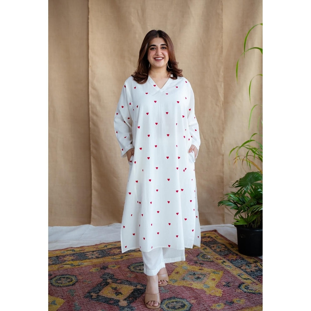 The Indian Ethnic Co. White Plain Cotton Straight Palazzo