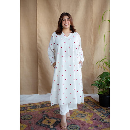 The Indian Ethnic Co. White Plain Cotton Straight Palazzo