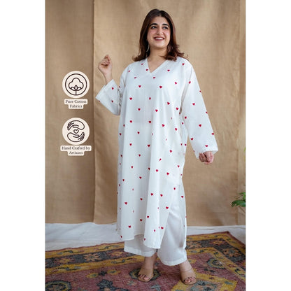 The Indian Ethnic Co. White Plain Cotton Straight Palazzo