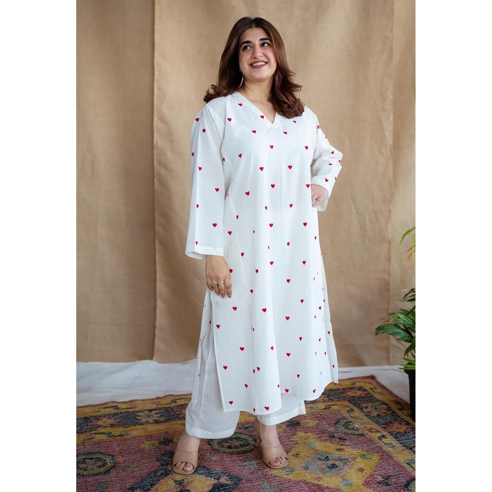 The Indian Ethnic Co. White Plain Cotton Straight Palazzo