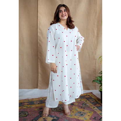 The Indian Ethnic Co. White Plain Cotton Straight Palazzo