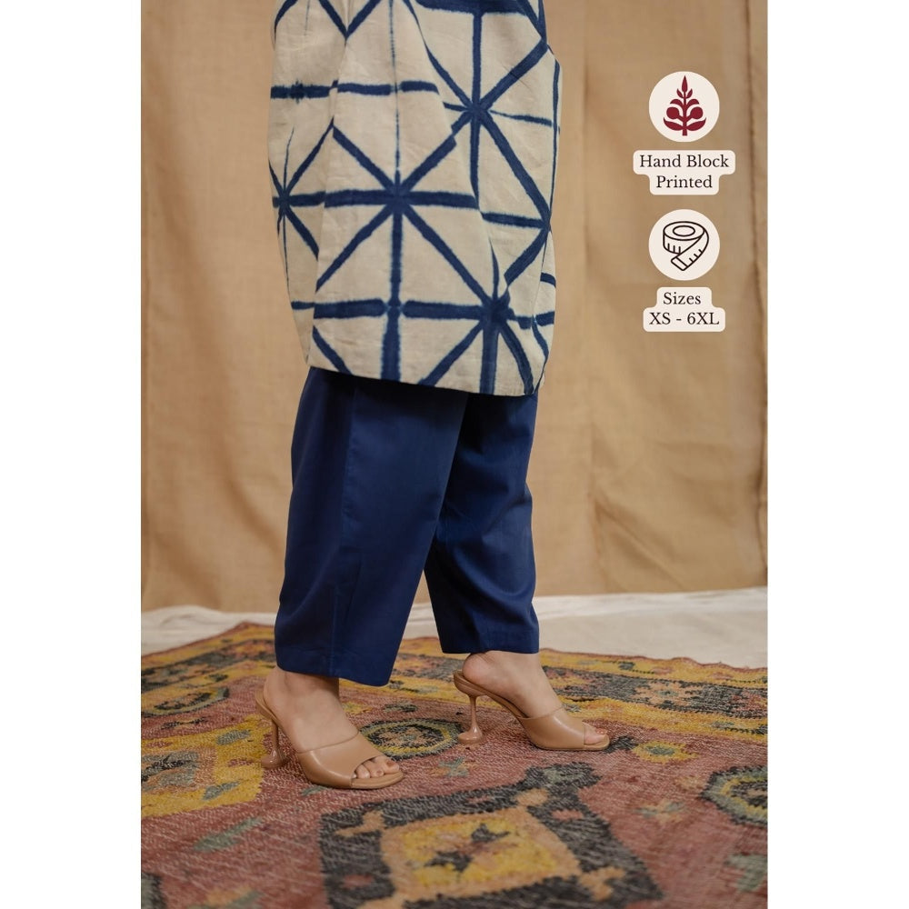 The Indian Ethnic Co. Blue Solid Cotton Afghan Palazzo