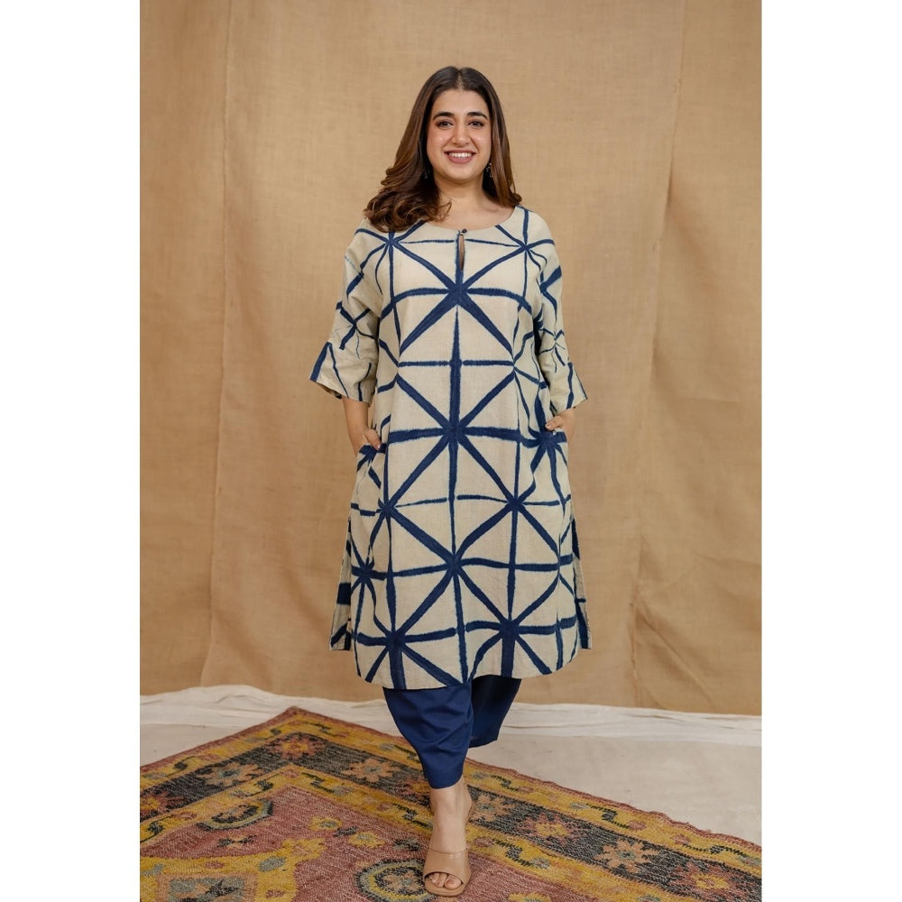 The Indian Ethnic Co. Blue Solid Cotton Afghan Palazzo