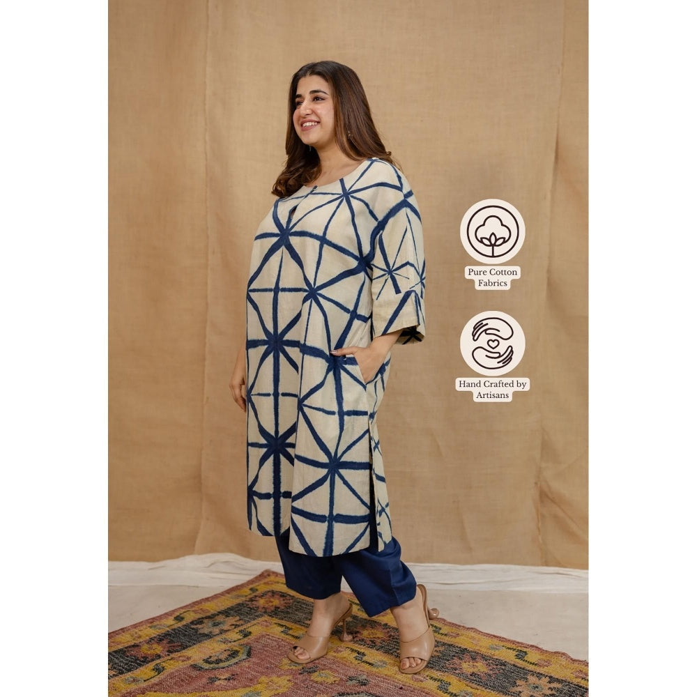 The Indian Ethnic Co. Blue Solid Cotton Afghan Palazzo