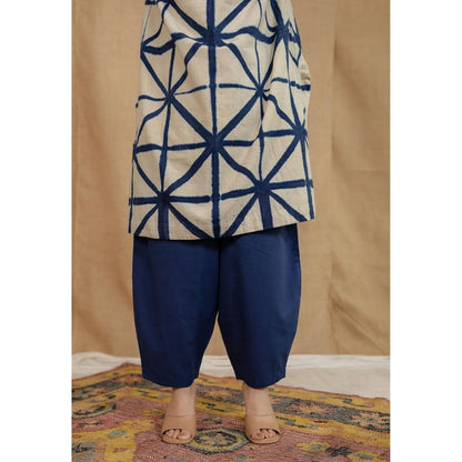 The Indian Ethnic Co. Blue Solid Cotton Afghan Palazzo