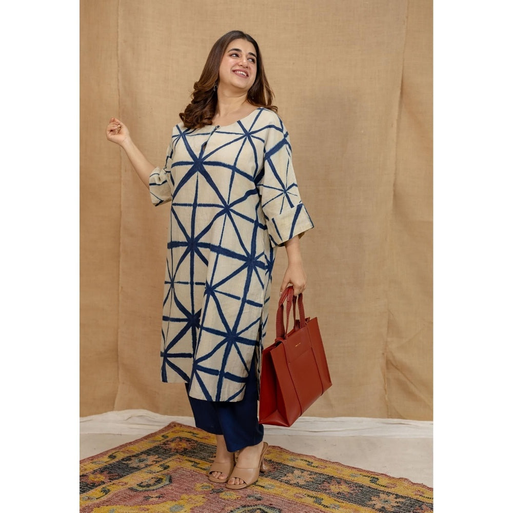 The Indian Ethnic Co. Blue Solid Cotton Afghan Palazzo