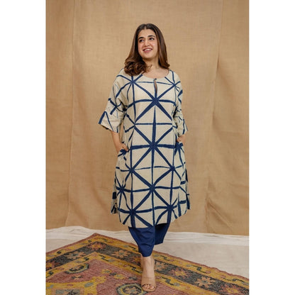 The Indian Ethnic Co. Blue Solid Cotton Afghan Palazzo