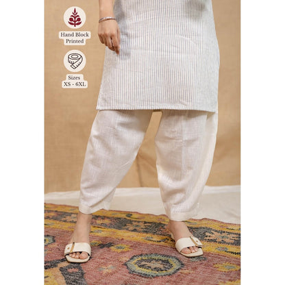 The Indian Ethnic Co. Off-White Solid Cotton Afghan Palazzo