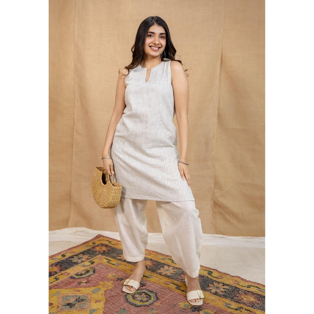 The Indian Ethnic Co. Off-White Solid Cotton Afghan Palazzo