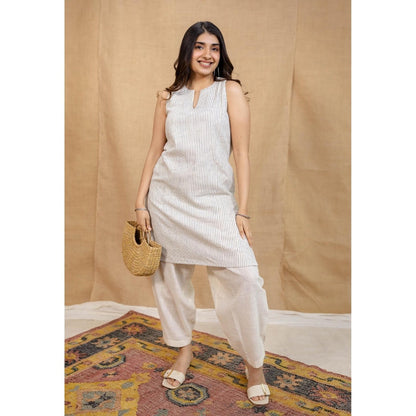 The Indian Ethnic Co. Off-White Solid Cotton Afghan Palazzo