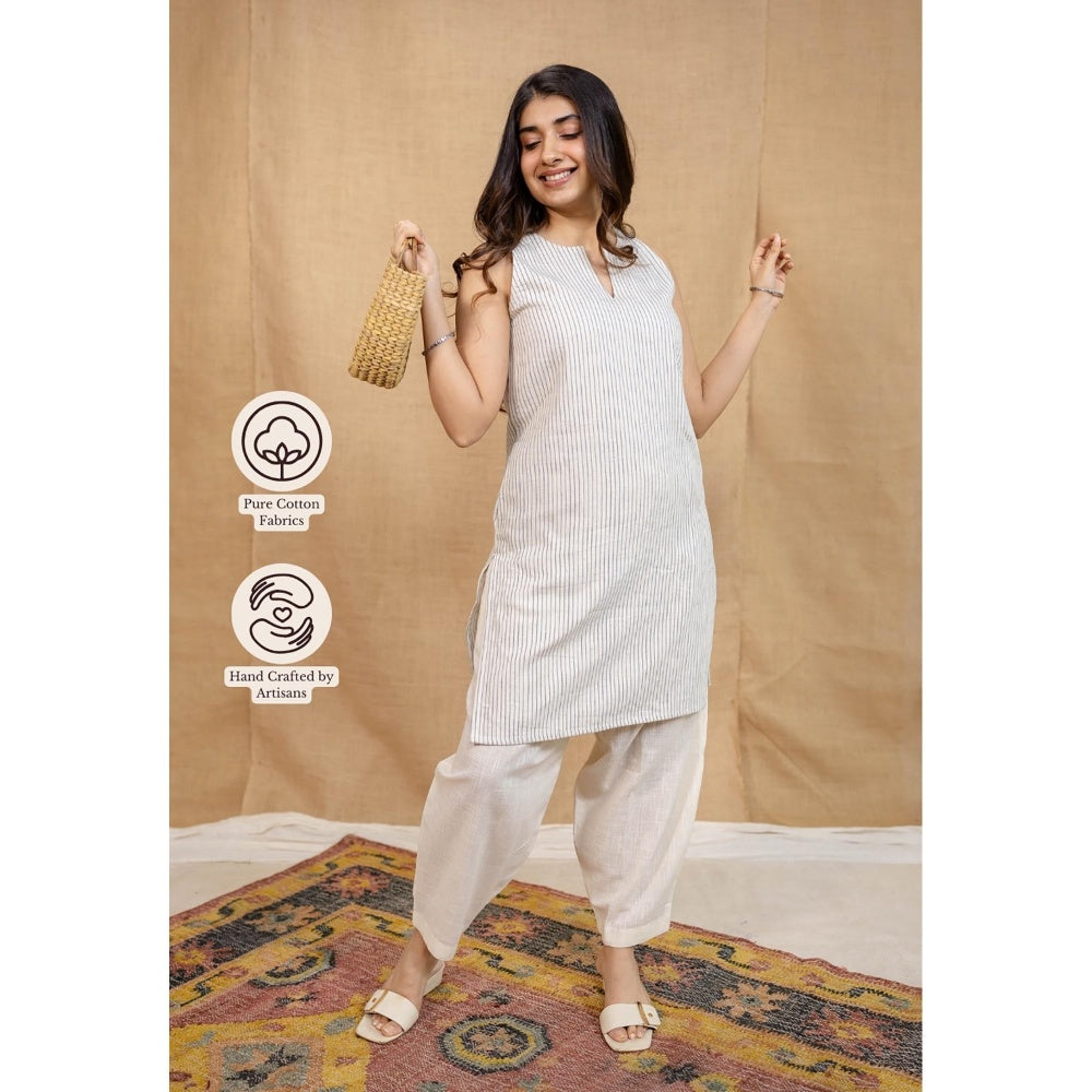 The Indian Ethnic Co. Off-White Solid Cotton Afghan Palazzo