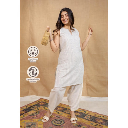 The Indian Ethnic Co. Off-White Solid Cotton Afghan Palazzo