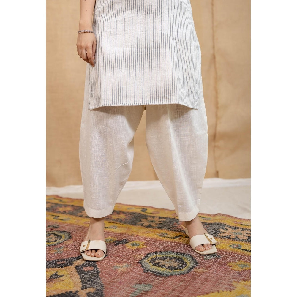 The Indian Ethnic Co. Off-White Solid Cotton Afghan Palazzo