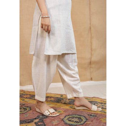 The Indian Ethnic Co. Off-White Solid Cotton Afghan Palazzo