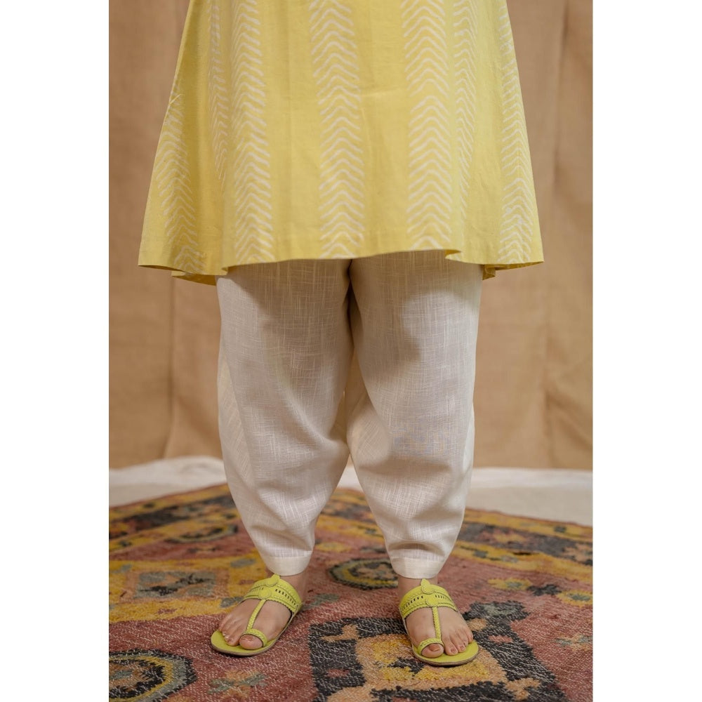 The Indian Ethnic Co. Yellow A-Line Batik Cotton Hand Block Printed Kurta