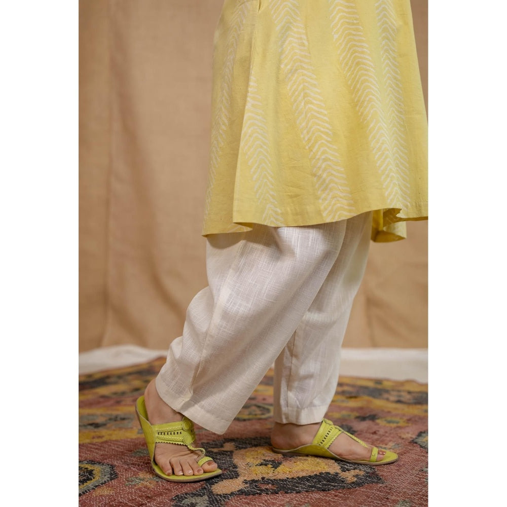 The Indian Ethnic Co. Yellow A-Line Batik Cotton Hand Block Printed Kurta
