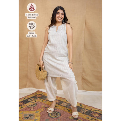 The Indian Ethnic Co. Off White Straight Kala Cotton Handwoven Kurta