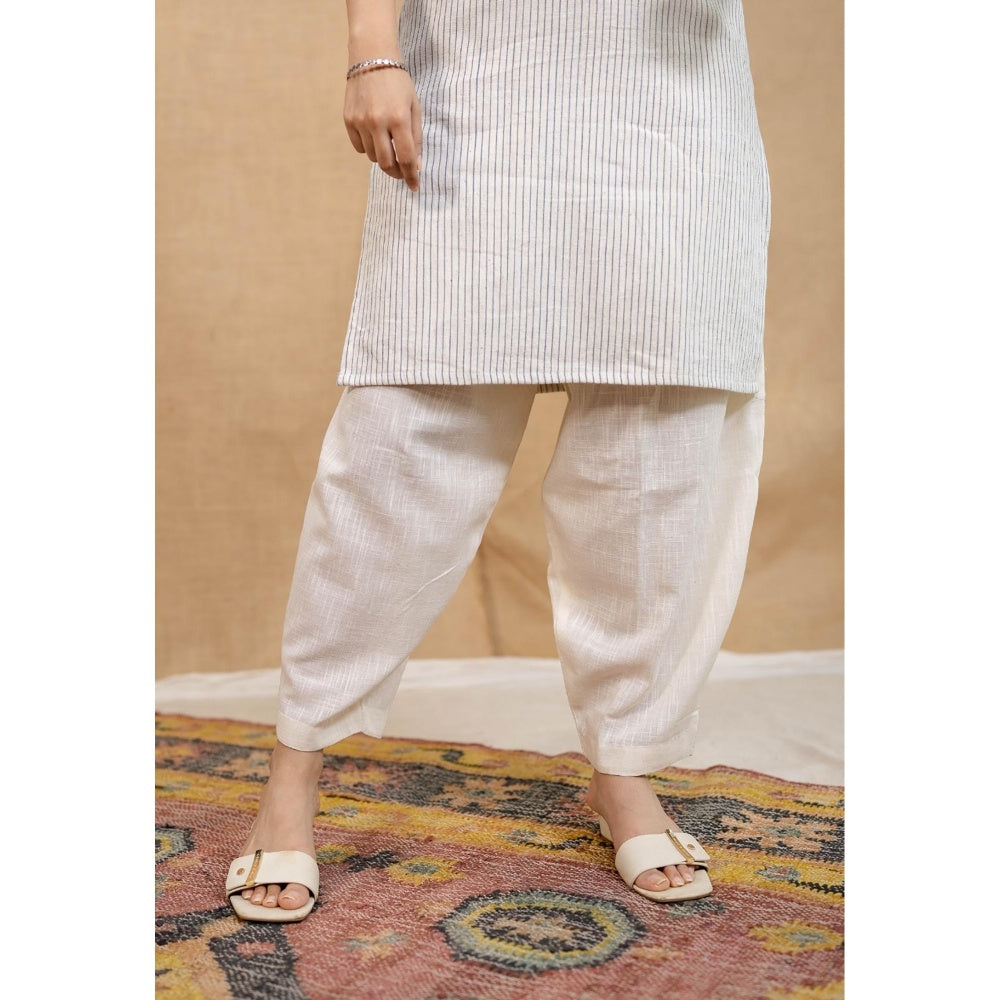 The Indian Ethnic Co. Off White Straight Kala Cotton Handwoven Kurta