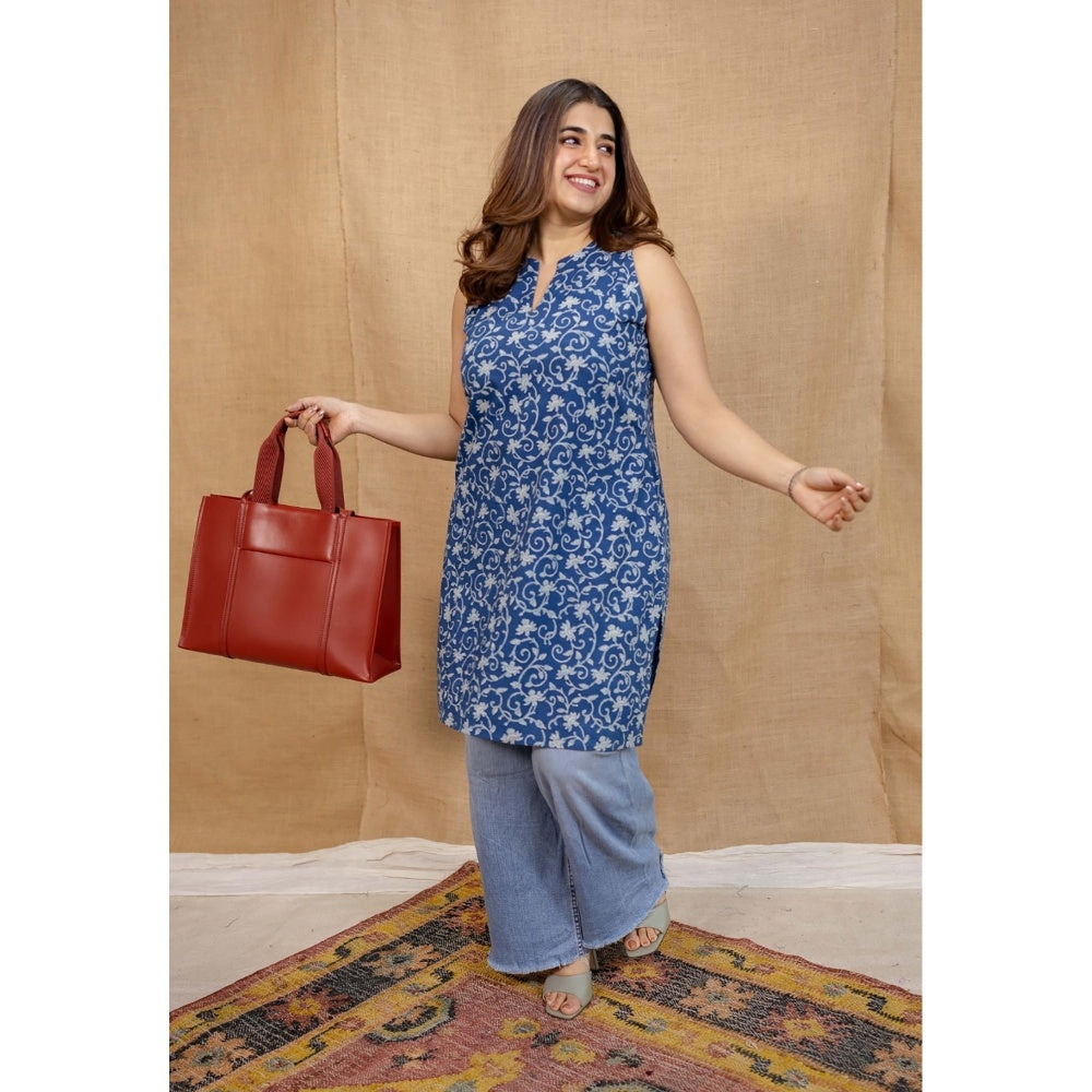 The Indian Ethnic Co. Blue Straight Dabu Cotton Printed Kurta
