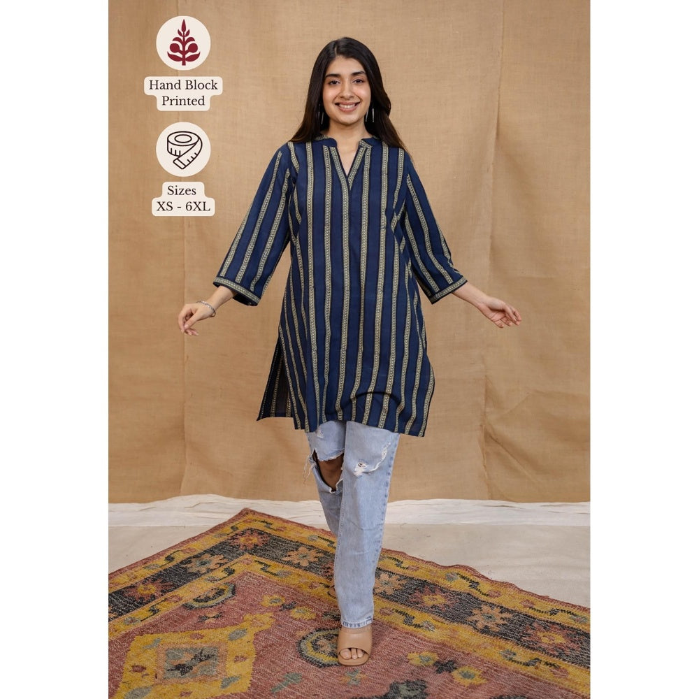 The Indian Ethnic Co. Blue Straight Ajrakh Cotton Hand Block Printed Kurta