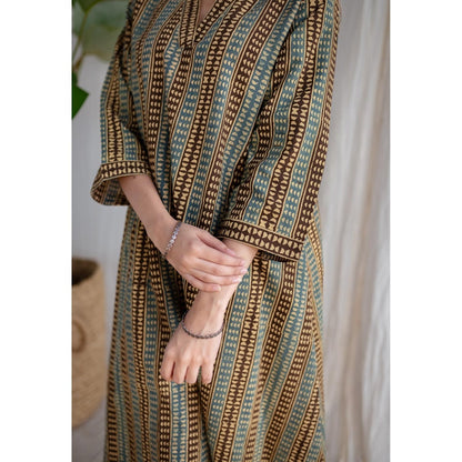 The Indian Ethnic Co. Green A-Line Ajrakh Cotton Hand Block Printed Kurta