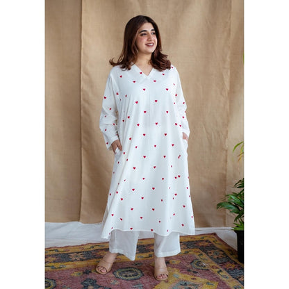 The Indian Ethnic Co. White Loose Dabu Cotton Hand Block Printed Kurta