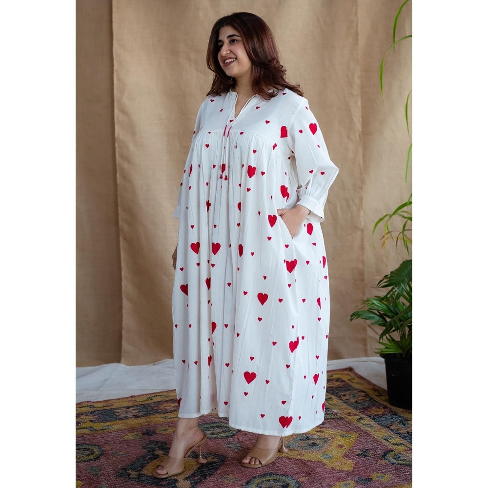 The Indian Ethnic Co. White A-Line Cotton Hand Block Printed Dress
