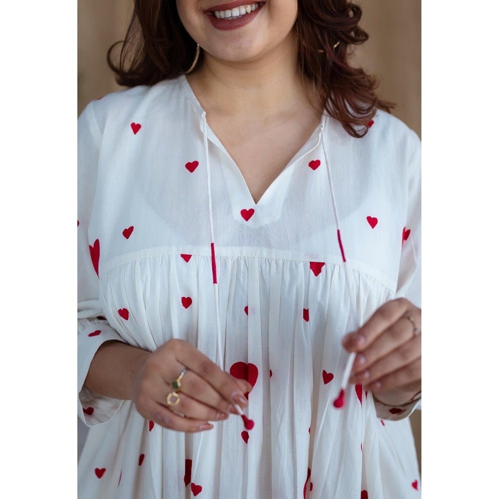 The Indian Ethnic Co. White A-Line Cotton Hand Block Printed Dress