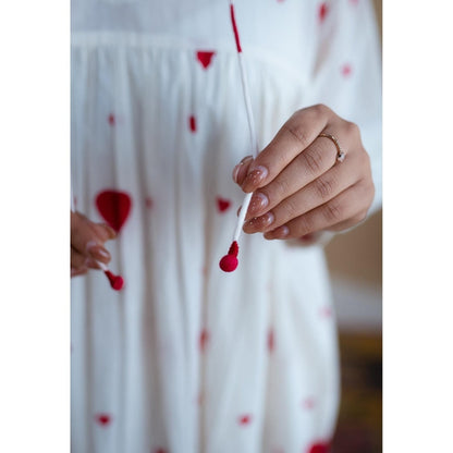The Indian Ethnic Co. White A-Line Cotton Hand Block Printed Dress