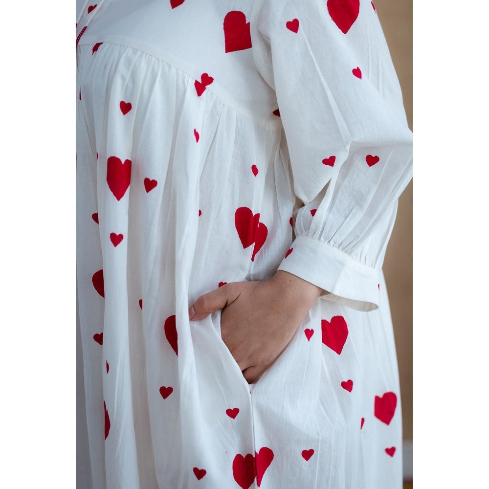 The Indian Ethnic Co. White A-Line Cotton Hand Block Printed Dress