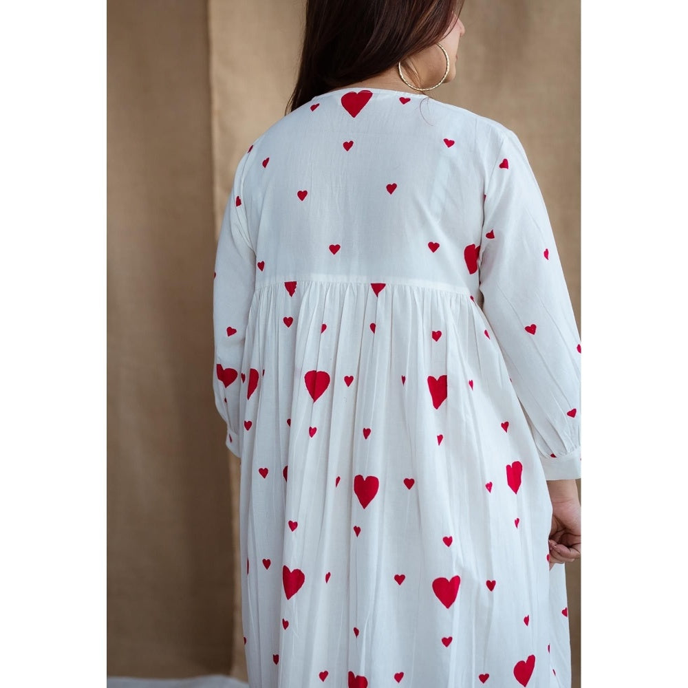 The Indian Ethnic Co. White A-Line Cotton Hand Block Printed Dress