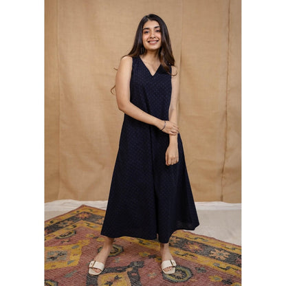 The Indian Ethnic Co. Blue A-Line Ajrakh Cotton Hand Block Printed Dress