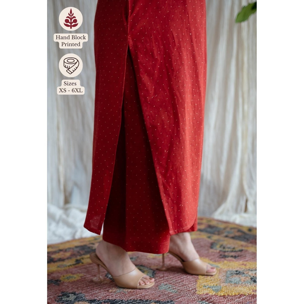 The Indian Ethnic Co. Red Straight Ajrakh Handblock Printed Cotton Pant