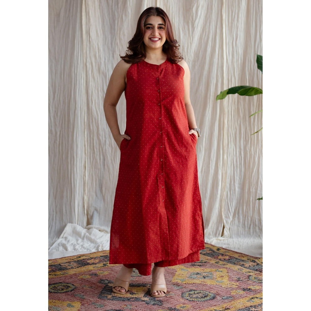 The Indian Ethnic Co. Red Straight Ajrakh Handblock Printed Cotton Pant